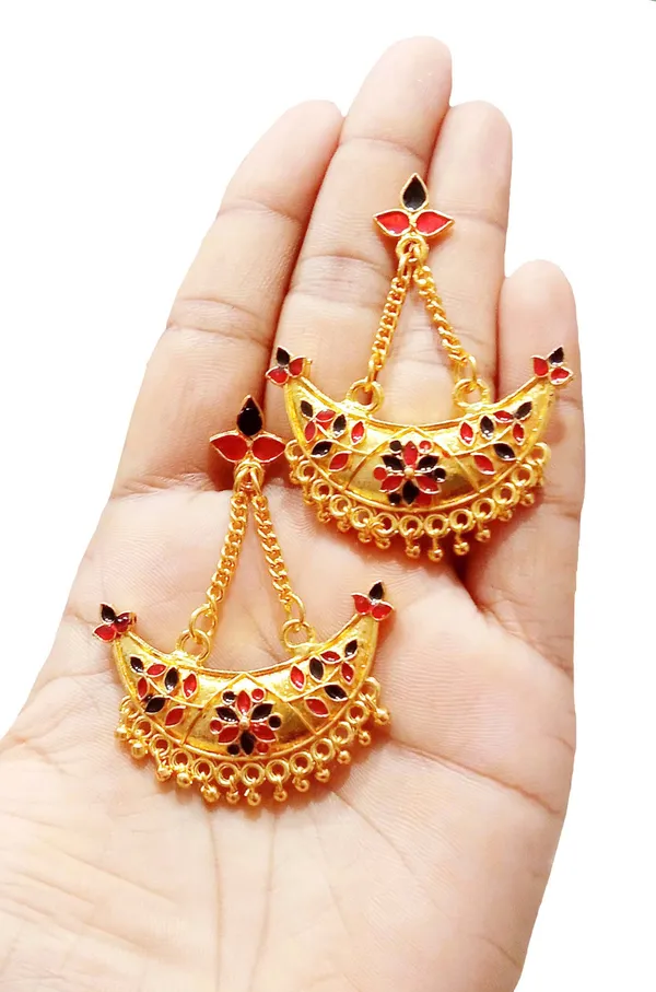 Assamese_Traditional_Copper_Gold_Plated_Red_Black_Colour_Jhumki_Earring_For_Girls_&_Women